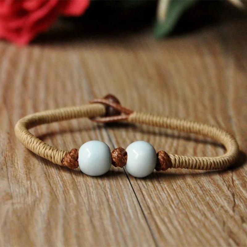 Мужские и женские браслеты с керамическими бусинами плетеная веревочная цепочка