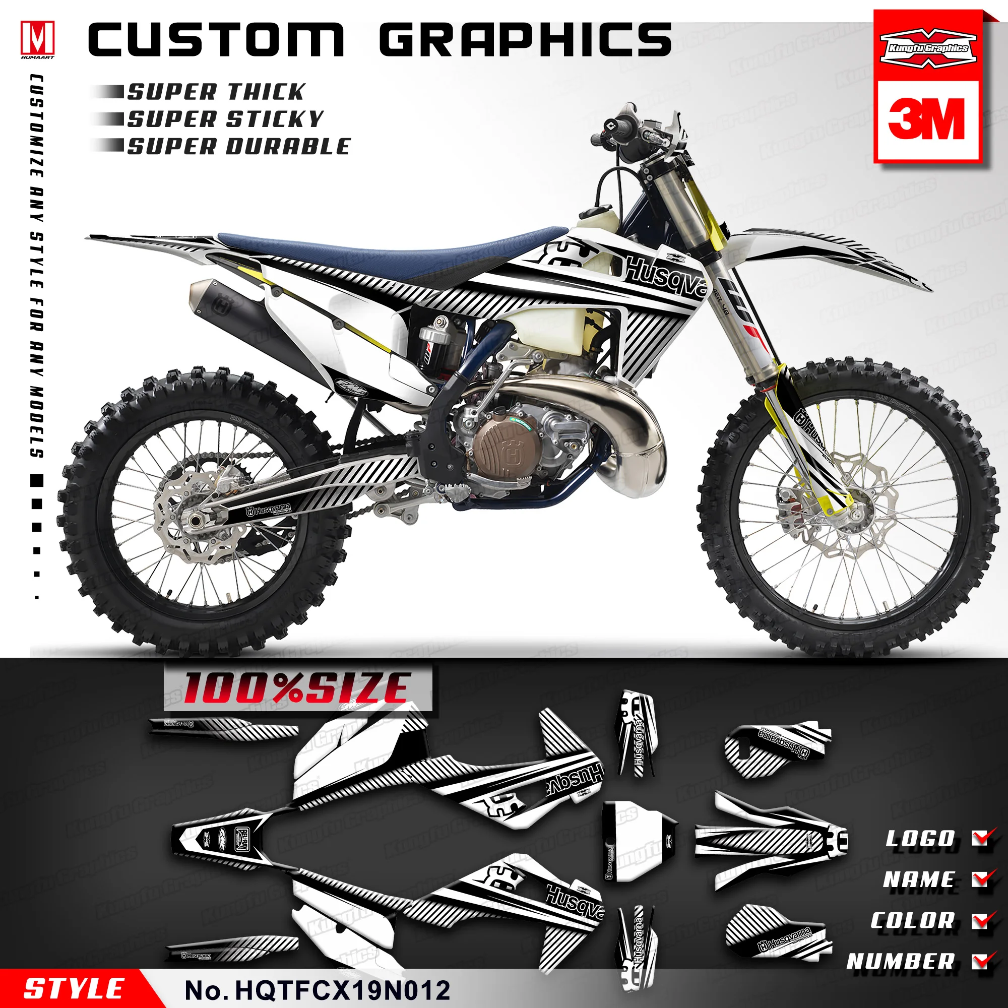 Набор наклеек KUNGFU для графических гонок черно белая наклейка TC FC TX FX 125 250 300 350 450 2019