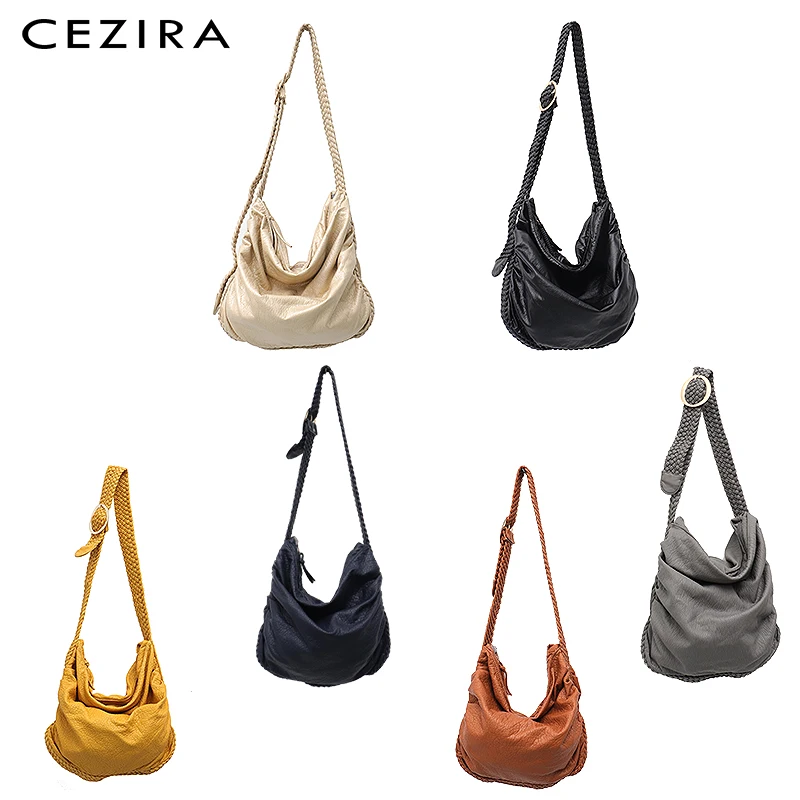 CEZIRA, большие мягкие повседневные женские сумки, для девушек, из искусственной кожи, школьная сумка, для девушек, регулируемый тканый ремень с пряжкой, сумка-мессенджер и сумка на плечо