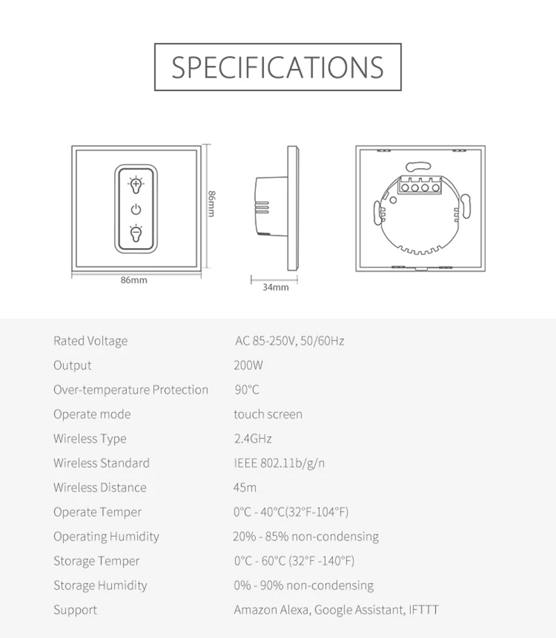 NEO Coolcam WiFi ЕС диммер переключатель 1 банда умный сенсорный выключатель света лампочка с регулированием яркости работа с Amazon Alexa Google Assistant, IFTTT