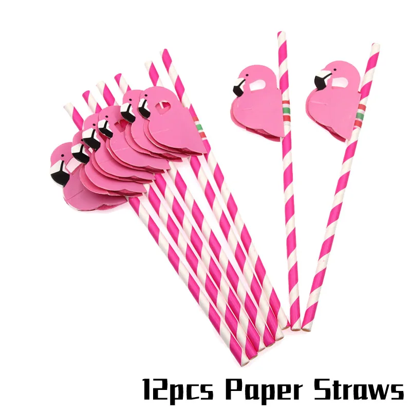 12pcs Straw "ALOHA" День Рождения Декор Фламинго вечерние баннеры бумажные кисточки гирлянды воздушные шары девичник вечерние украшения - Цвет: 12pcs Straw