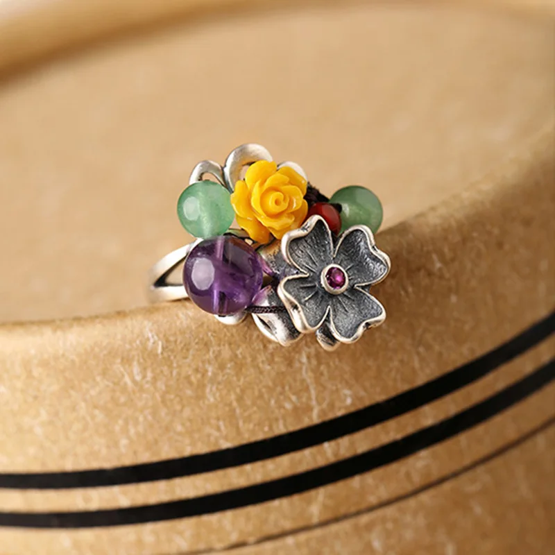 Серебряные кольца китайские Style925 серебряное кольцо с узором в народном стиле