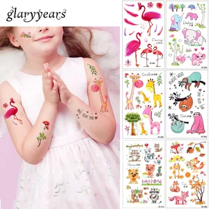 Glaryyears 20 видов конструкций, 1 лист, Детские татуировки с животными, EC, временные, милые, Мультяшные, лиса, енот, изображения, татуировки, наклейки для боди-арта, Новинка