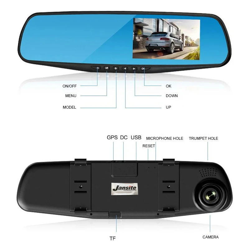 Jansite Автомобильный dvr двойной объектив Автомобильная камера Full HD 1080 P видео