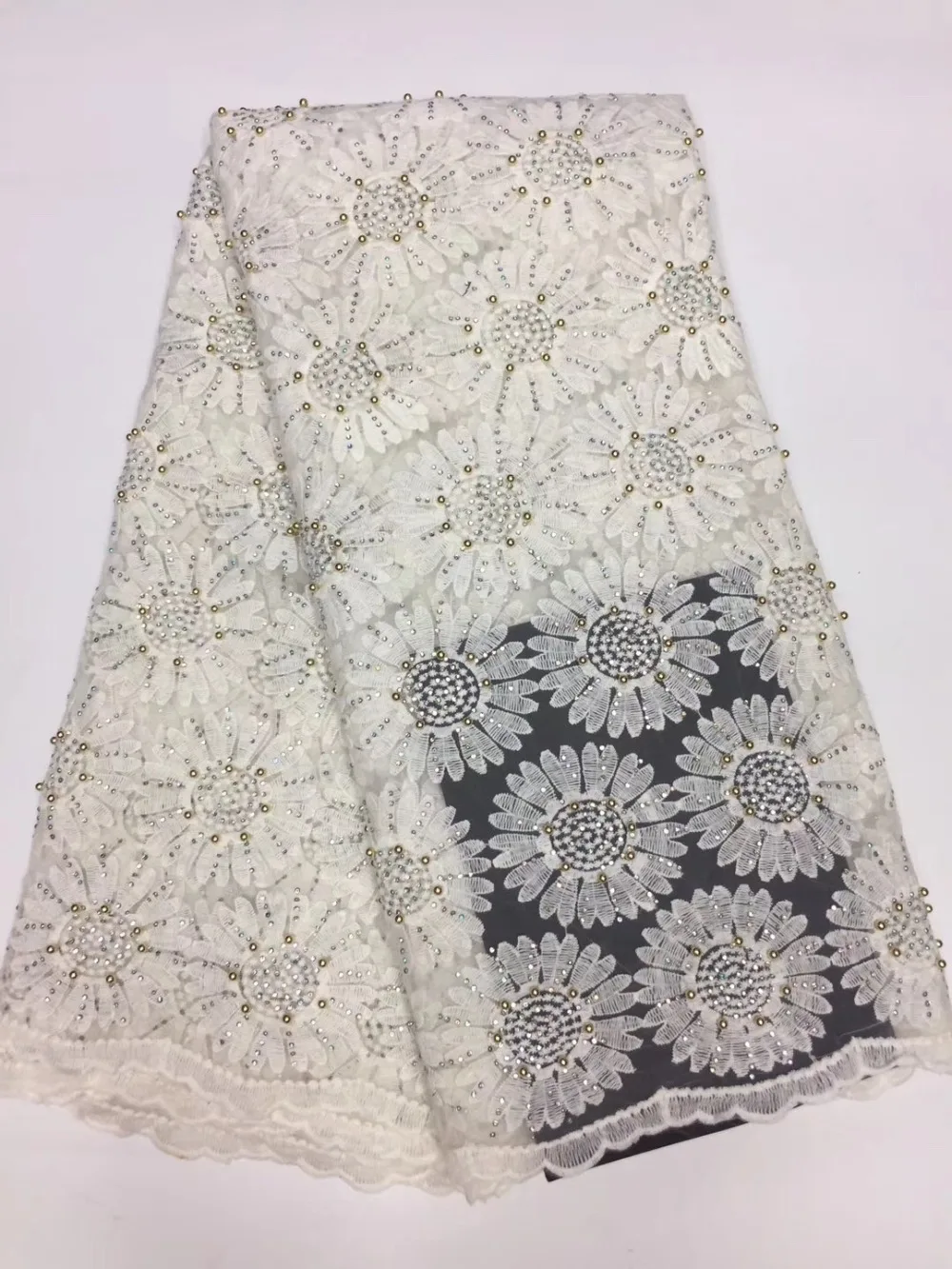 Free shipping 5 yards/set High quality African water soluble cord lace fabric with Rhinestones for wedding decoration | Дом и сад
