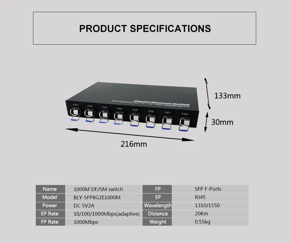 SFP 8G2E 1000 м гигабит 8 sfp волокно 2 RJ45 UTP волоконно-оптический медиаконвертер ethernet волоконный коммутатор для GBIC SFP