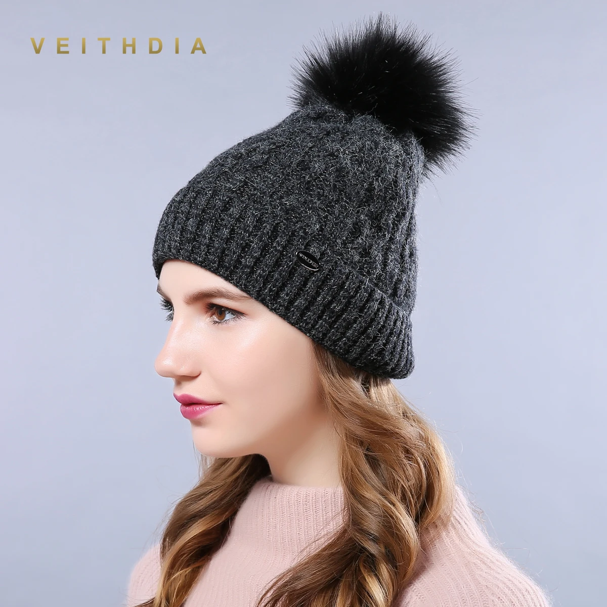VEITHDIA высококачественные женские зимние шапки модная цепочка Тип меховая женская