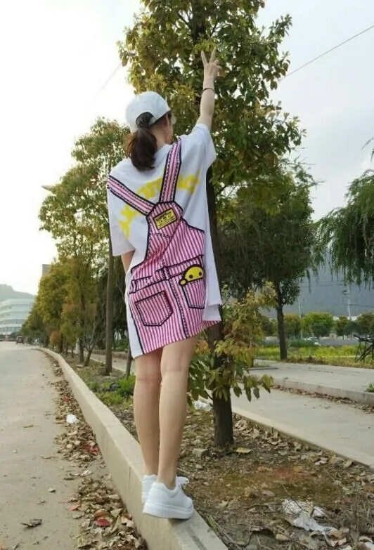 2021 summer Long Tee t shirt women tops fashion kawaii cartoon printing t-shirt female plus size loose short-sleeved tshirt | Женская