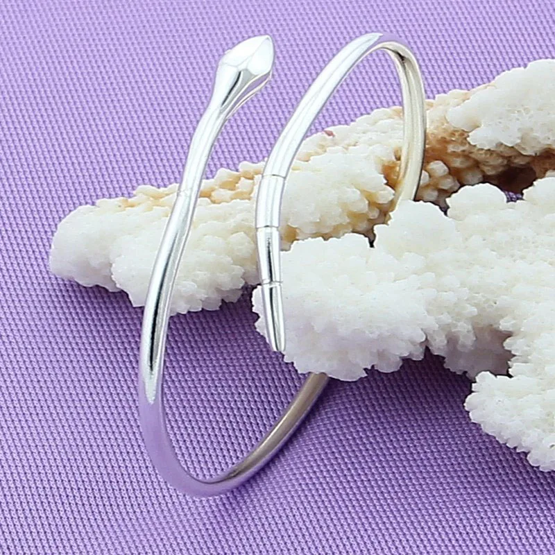 Открытый браслет-змея из серебра 925 пробы для женщин и мужчин модные ювелирные