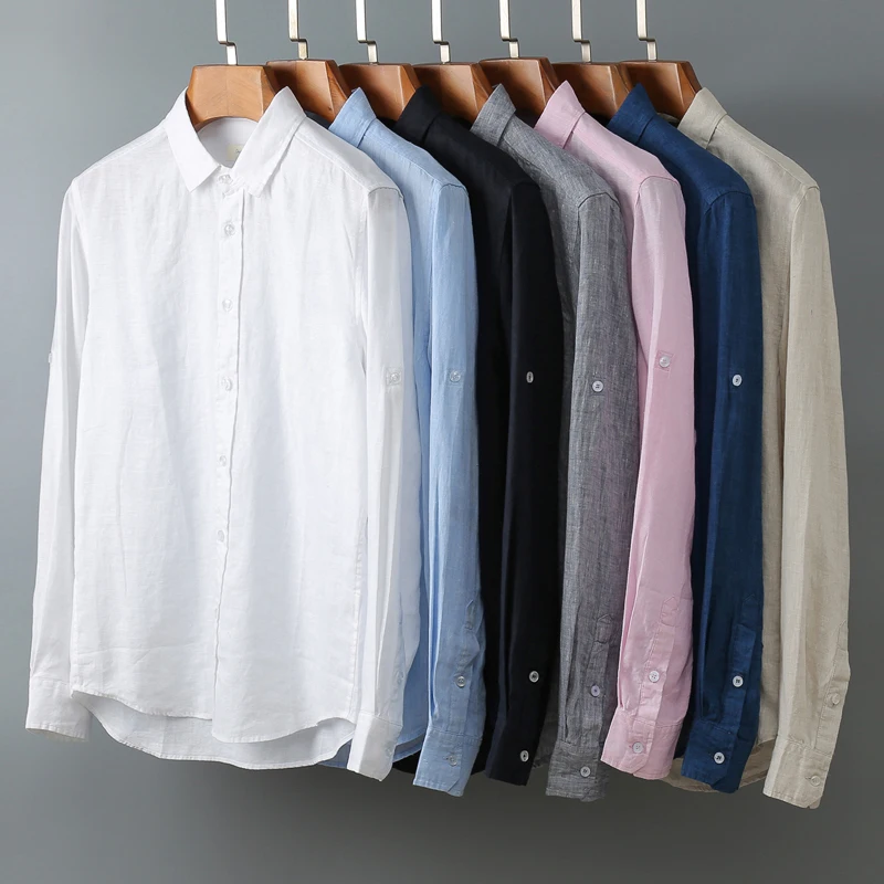 Y&ampCHIC Men's regular-fit long sleeve solid linen shirt breathable casual business dress | Мужская одежда