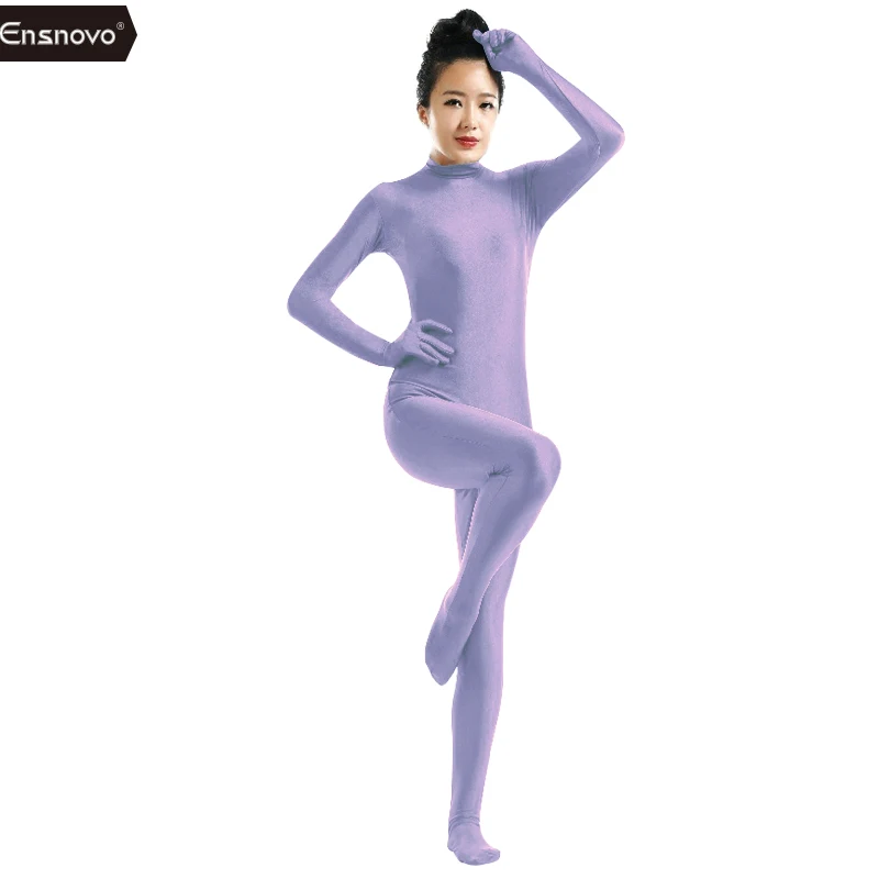 Ensnovo, синий, спандекс, Zentai, для всего тела, Облегающий комбинезон, Zentai, костюм, боди, костюм для женщин, трико лайкра, Одежда для танцев - Цвет: Light Purple