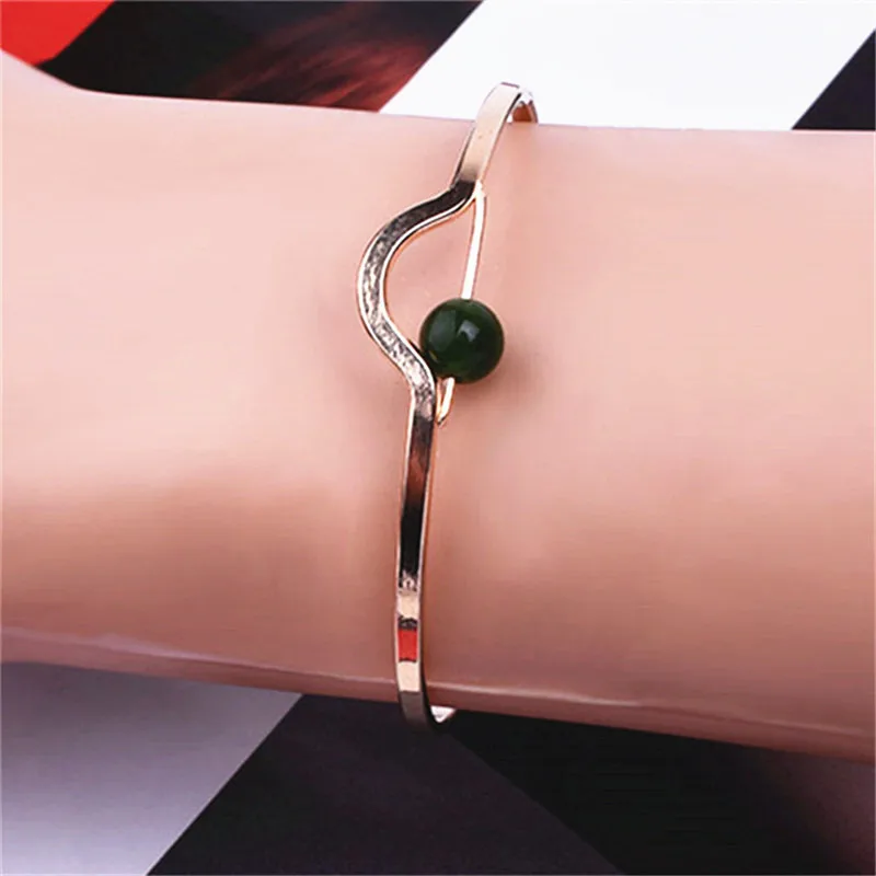 

Vintage Fashion Gold Color Geometric Open Cuff Punk Bracelet Bangle Simple Natural Stone Metal Pulseras Jewelry