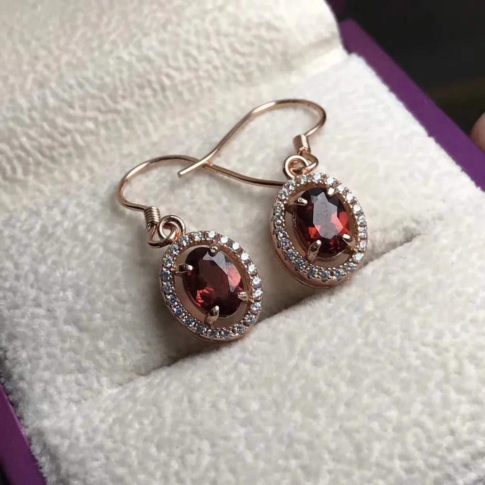 Серьги-подвески с натуральным красным гранатом серебро 925 пробы | Украшения и