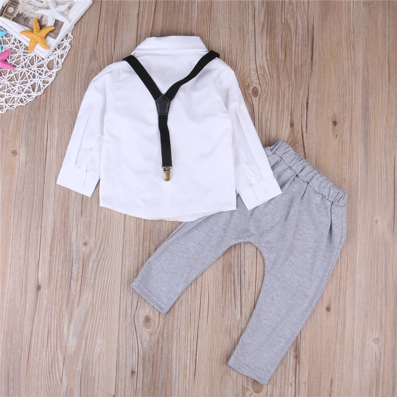 Little Gentleman Costume Newborn Baby Boy Clothes White T-shirt Tops + Overalls Suspender Trouser 2PCS Outfit Spring Autumn Suit |