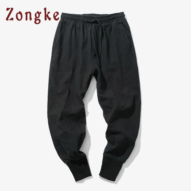 Zongke, китайский стиль, хлопок, лен, узкие брюки, мужские брюки, уличная одежда, спортивные штаны, брюки, Мужская одежда, брюки, мужские брюки