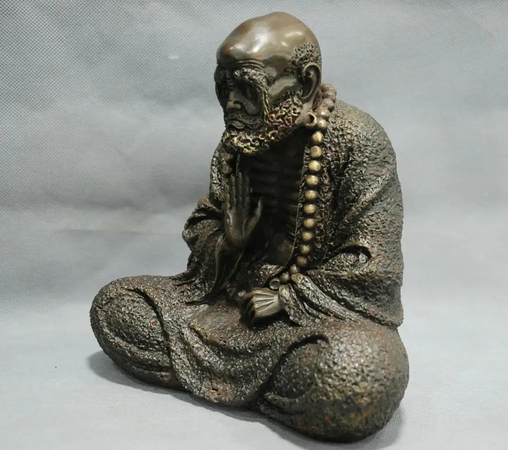 8'' China Bronze Dharma Gure Monk Bodhidharma Buddha Statue Meditation | Дом и сад