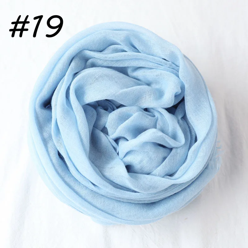 19 baby blue Новые Женские однотонные Макси хиджаб шарфы оверсайз Исламские шали головные обертывания длинные мусульманские потертые натуральные хлопковые смеси хиджабы - Цвет: 19 baby blue