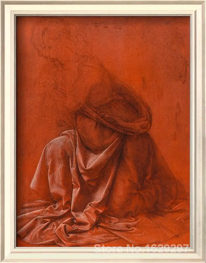 Настенные художественные складки одежды женской фигуры Silverpoint Рисование Leonardo Da