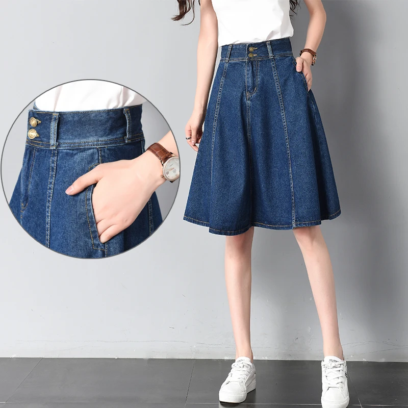 high waist denim skirts women summer pockets midi jeans skirt ladies korean casual skirts jupe femme faldas