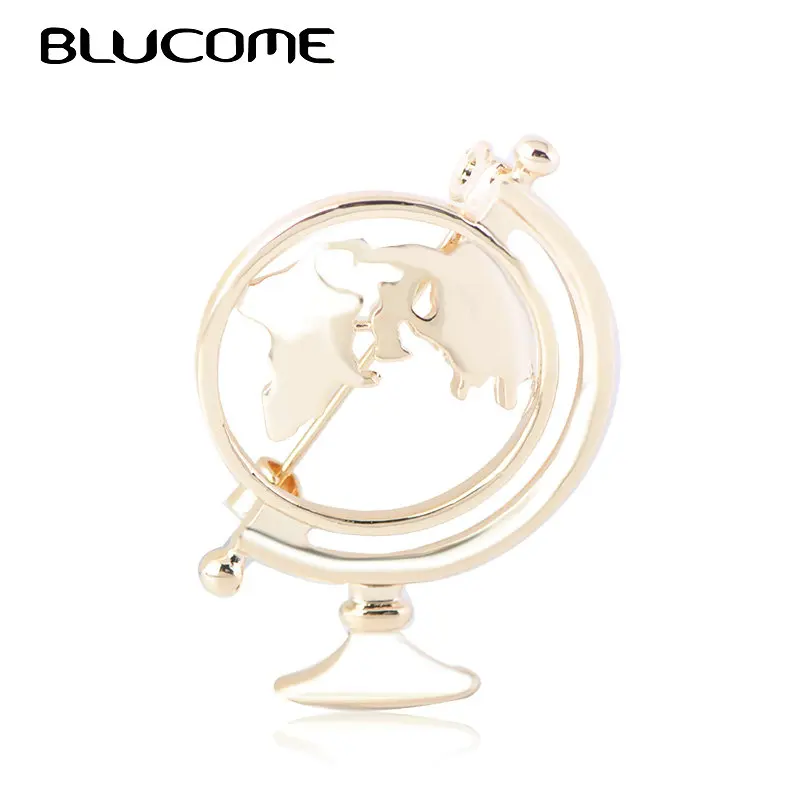 Blucome Fashion Globe World Map Shape Brooches Gold Silver Color Maps Clothes Collar Clip Women Men Earth Travel Souvenir Brooch