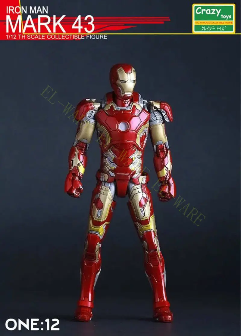 1:12 Crazy Toys Iron Man Tony Stark MK43 6&quot The Avenger Anime Action Figure Model Collection Toy Gift With Original Box | Игрушки и