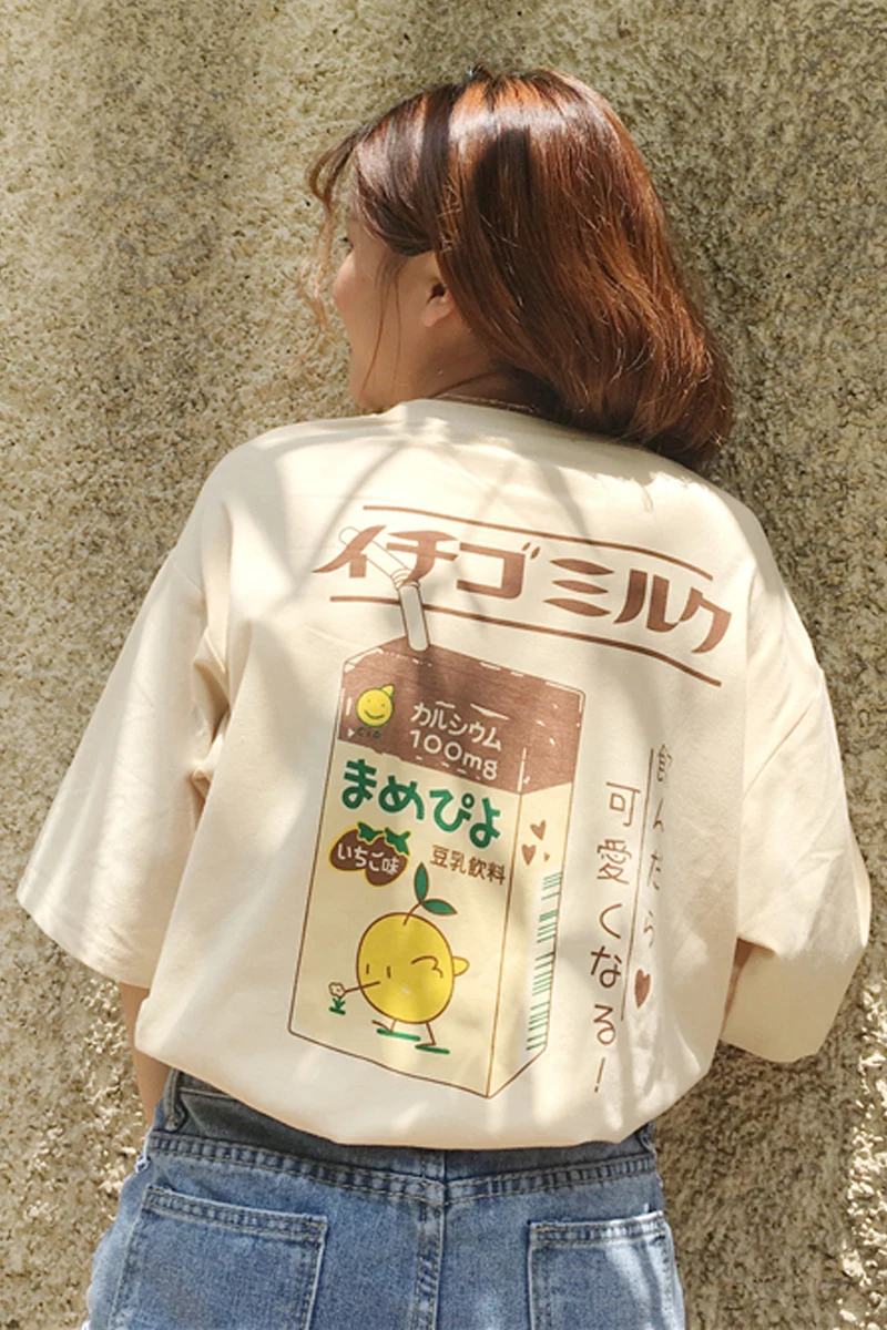 Camiseta Feminina Kawaii фруктовый сок хлопковая Футболка женские Топы Harajuku Японская Мода Tee