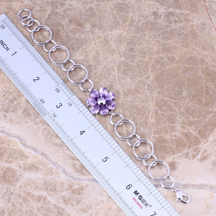 Браслет-цепочка с уникальным цветком и фиолетовым фианитом 7 5 дюйма | Украшения