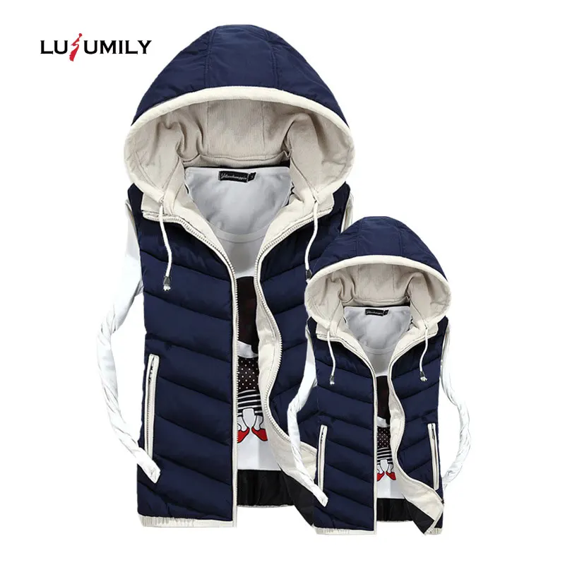 Lusumily размера плюс 4xl зимний утепленный жилет Женский на молнии съемный с капюшоном хлопковый жилет Femme куртка без рукавов жилет