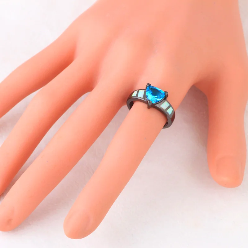 Рождественские кольца для женщин синий циркон белый огненный опал черный