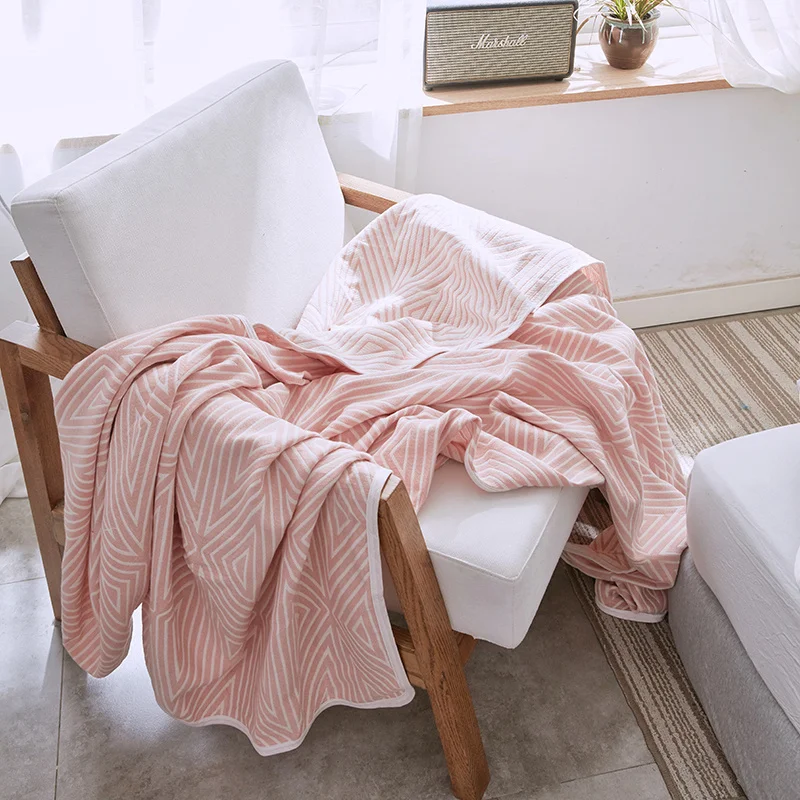 100% хлопок вязаные летние одеяла для кроватей японский стиль розовое хаки - Фото №1