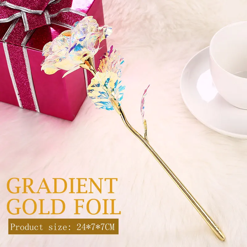 Вечность Роза 24K Золотая фольга цветок красивая Радуга LED день Святого Валентина