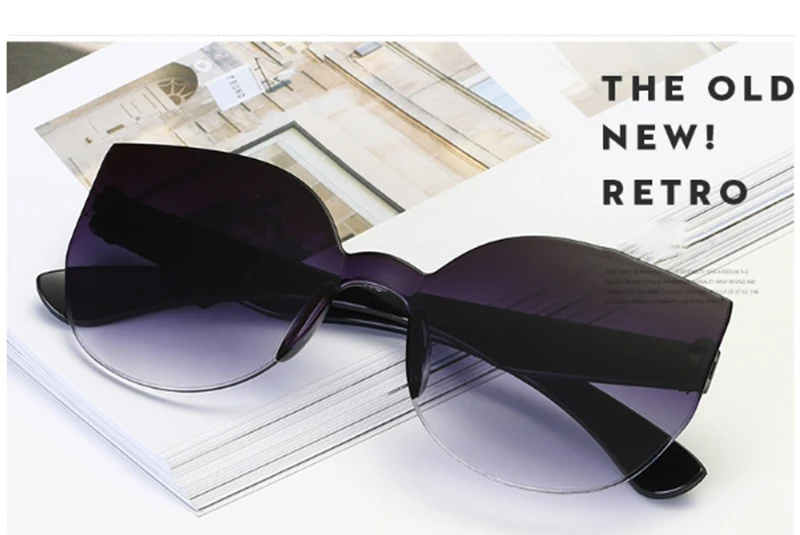 LeonLion Cat Eye Gradient Lens Sunglasses Women Retro One-piece Mirror Rimless Sun Glasses Vintage Travel Eyewear UV400