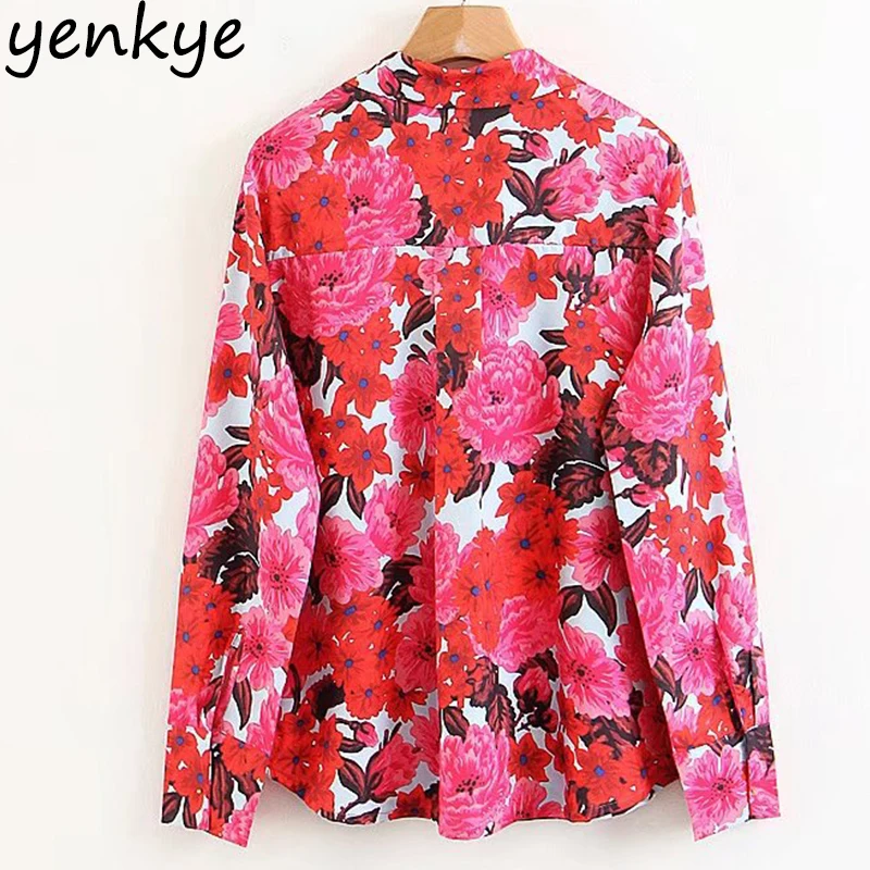 Весна 2018 женская блузка с цветочным принтом рубашка длинным рукавом и отложным