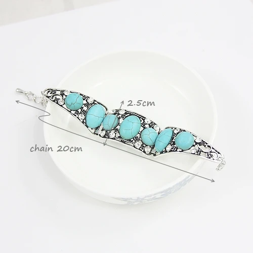 FLOLA новые винтажные синие браслеты из камней для женщин серебряная цепочка бохо