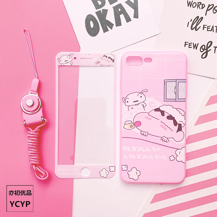 For iphone XS Crayon Shin Chan Case +Tempered Glass Screen film Pink Sailor Moon case for X 6 6S plus 7 7plus 8 8plus |
