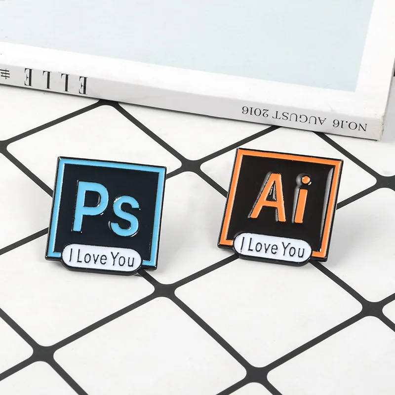 Мультяшные эмалевые значки PS AI я люблю тебя фотошоп иллюстратор пуговицы броши