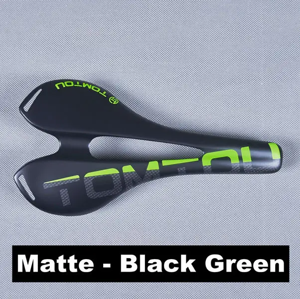 Matte Black Green TOMTOU дорожный велосипед седло сиденье для горных велосипедов Подушка для велосипеда углеродный Овальный рельс полый дизайн 3 K углеродный глянцевый матовый черный - Цвет: Matte Black Green