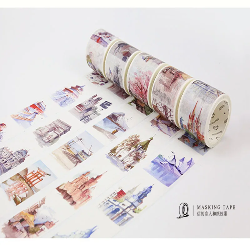 Чернильная живопись 40 мм * 7 м дорожный мир страна здание Маскировочные ленты