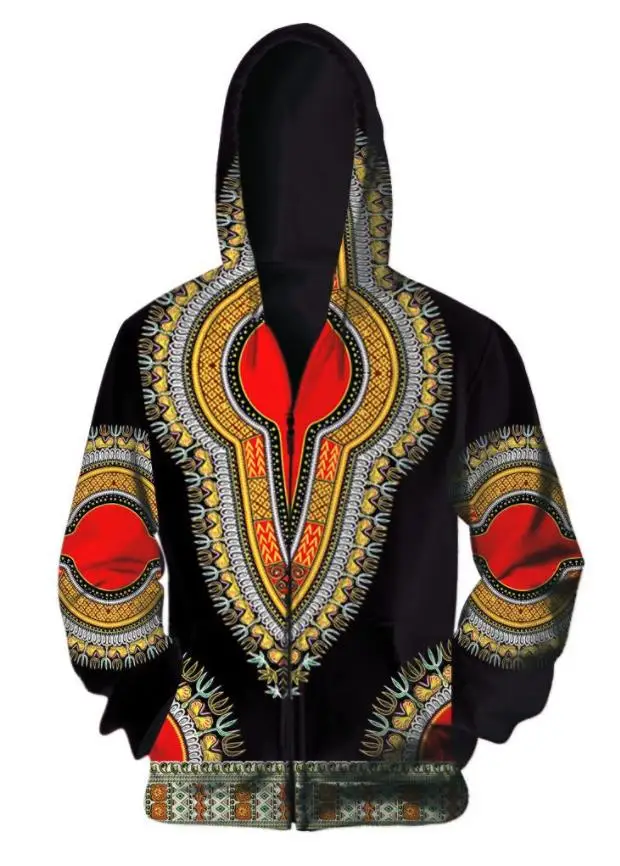 Spandex Bazin Riche Traditional Print Pullover African Dashiki Hoodie 3D Africa Clothe Red Yellow Purple Black Orange Blue Green |