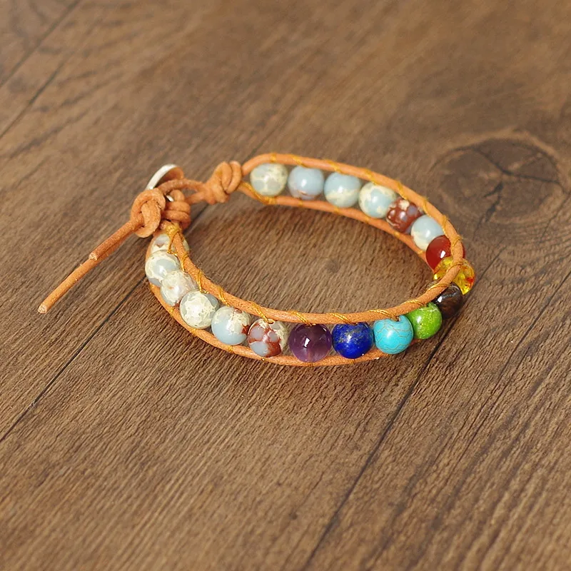 8 мм каменные бусины 7 мала для чакр кожаные браслеты ручной работы женские и
