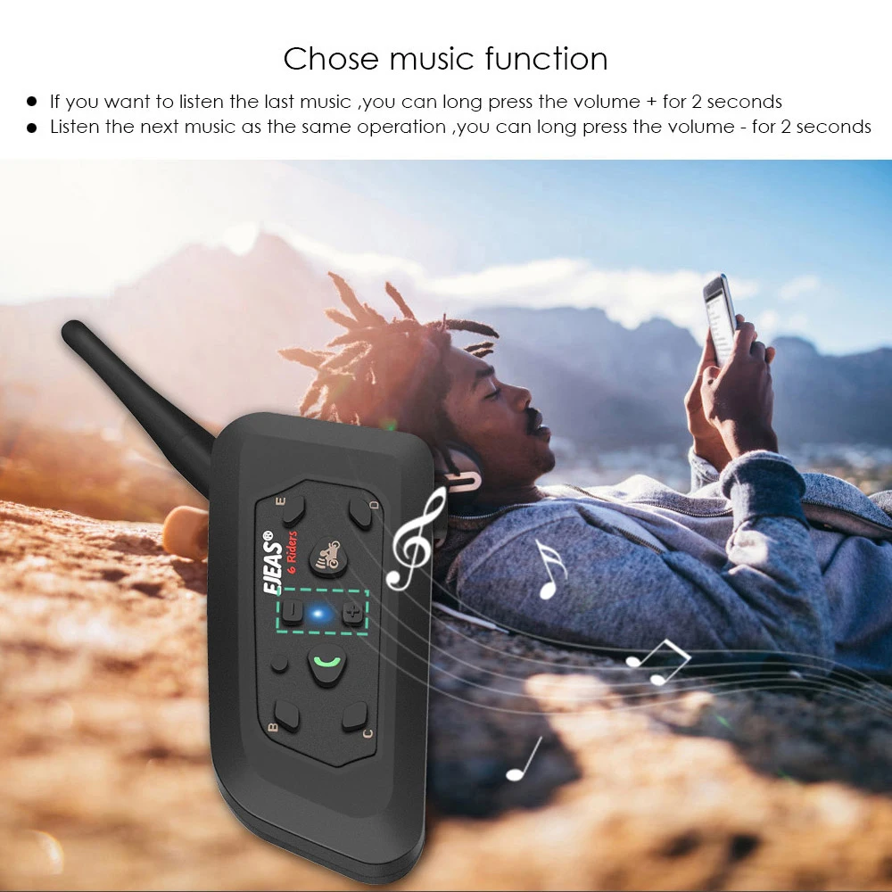 V6 Интерком мотоциклетный Bluetooth шлем гарнитуры 850 мАч микрофон MP3 1200 м интерфон для