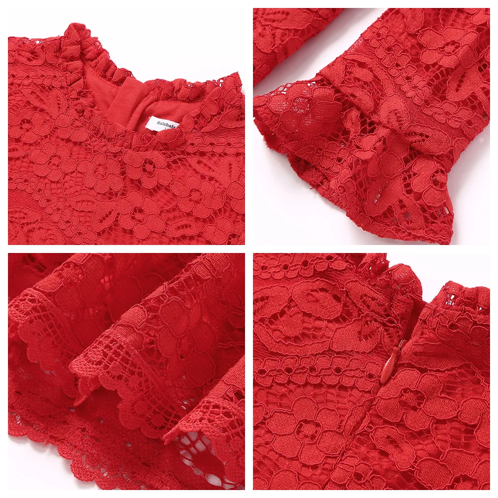 Кружевное платье с длинным рукавом для девочек до колена |