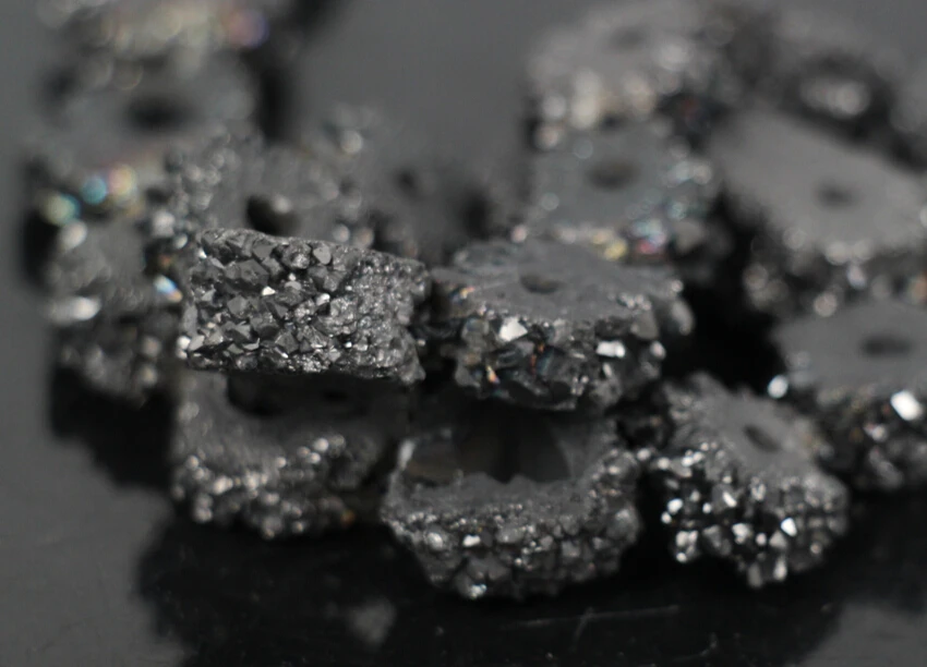 AAA-Grade 15 5 &quotнити черные титановые Druzy кварцевые геодезические цветочные круглые с