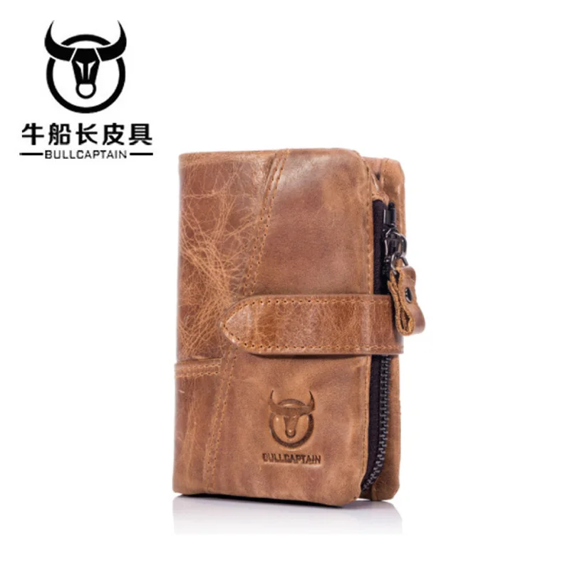 

BULLCAPTAIN Trifold Hasp Zipper Short Wallets for Men Cow Leather casual Wallet Money Purse Bag Card Holder Coin Pocket 2 color