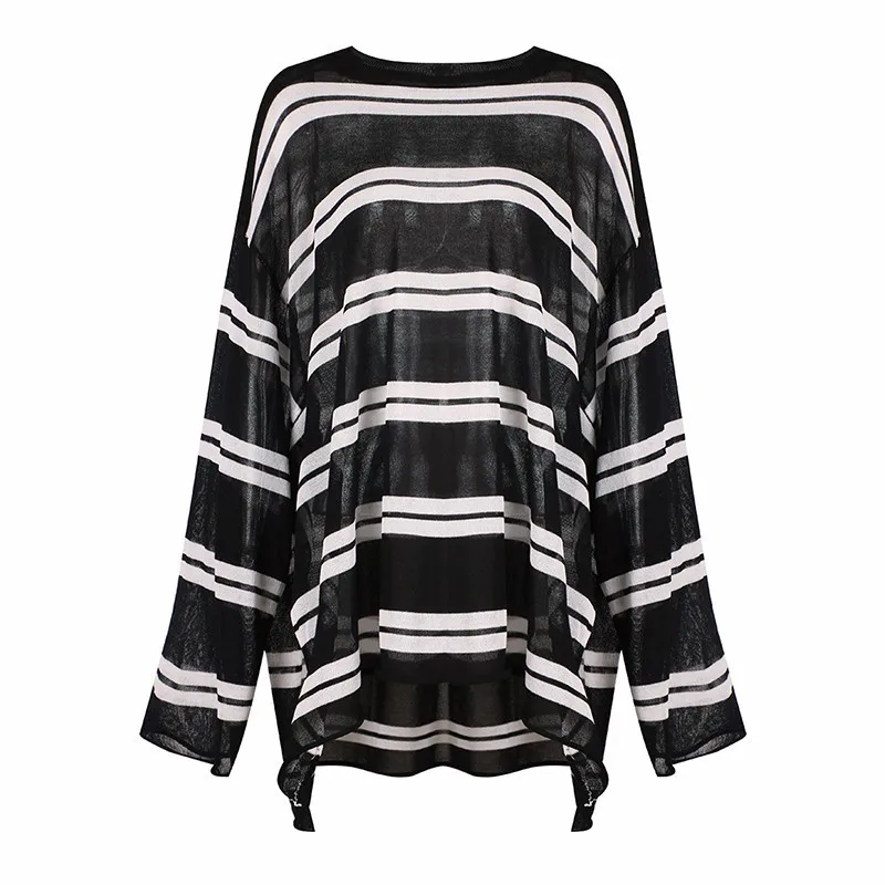 TWOTWINSTYLE Thin Knitting Sweater Female Batwing Sleeve Hollow Out Oversize Split Long Pullover Spring Fashion Casual Clothing | Женская