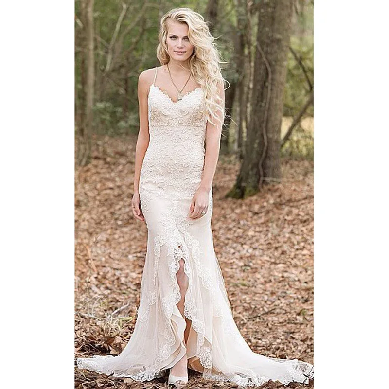 Урожай Кот Кружева Русалка Свадебные Платья без Бретелек Sleevelss Развертки Поезд