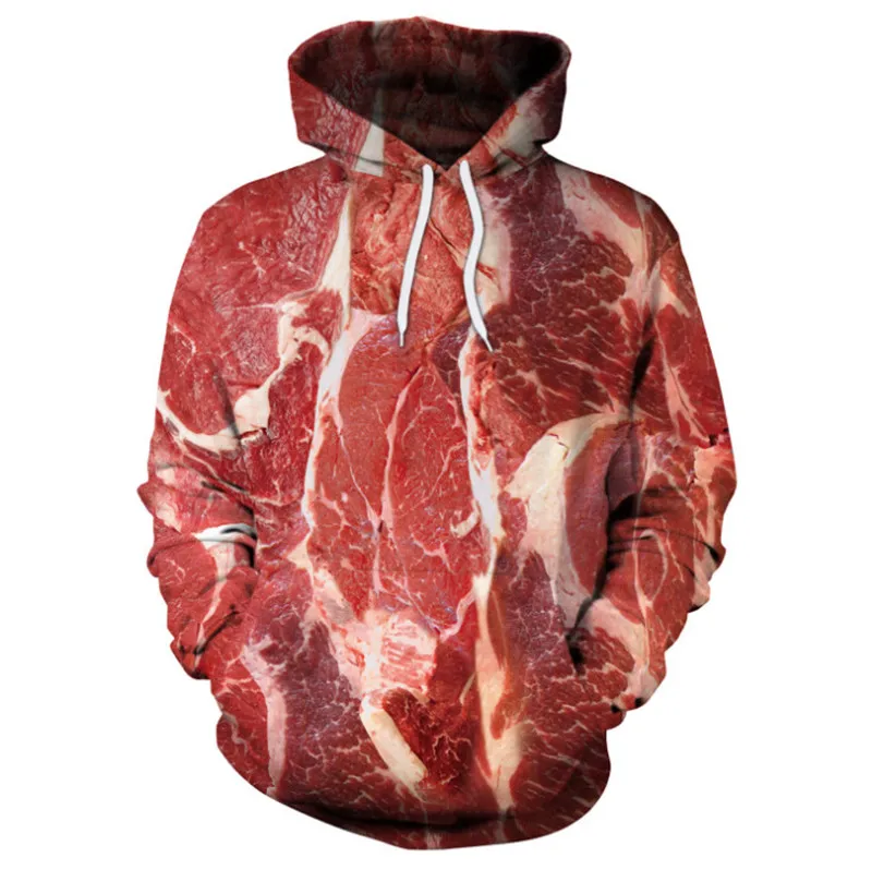 Pork pattern Bionic Pork pattern and Vegetable+ beef pattern 3D Digital Printing Raw Meat Hoodie Fishing Hunting Coats Jackets - Цвет: Pork pattern