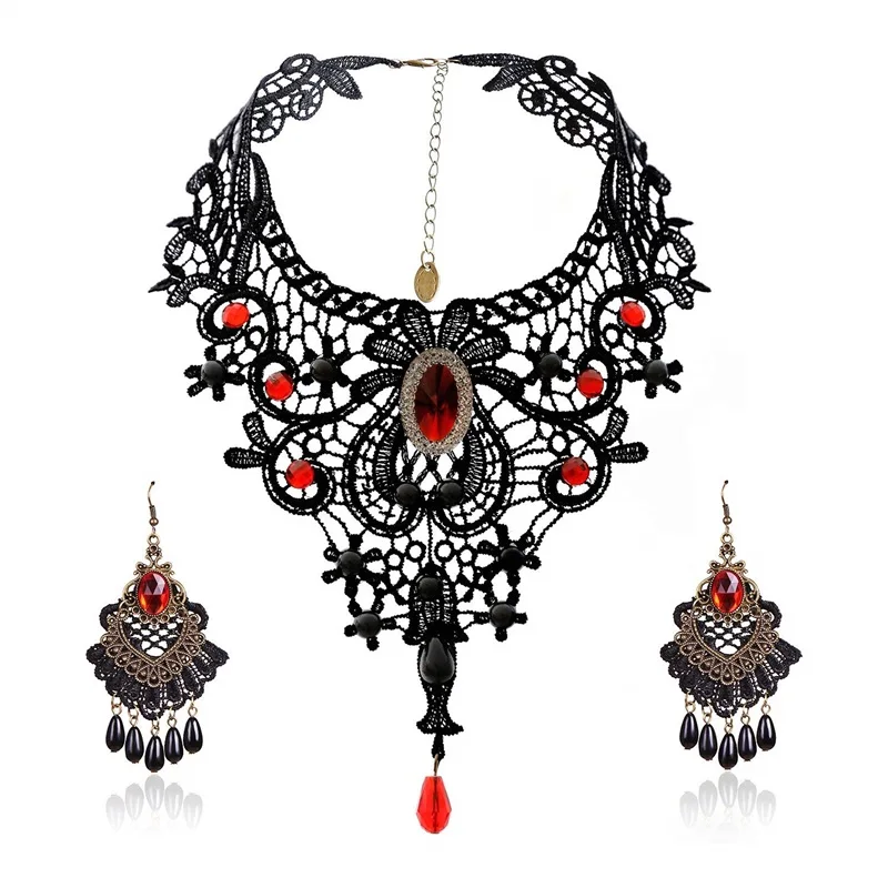 Necklace Earring Set Yiyaofa ручная работа преувеличенный Ювелирный Набор ювелирные изделия черного цвета в стиле готика кружевное ожерелье и серьги женские аксессуары вечерние ювелирные изделия FYS-04 - Окраска металла: Necklace Earring Set