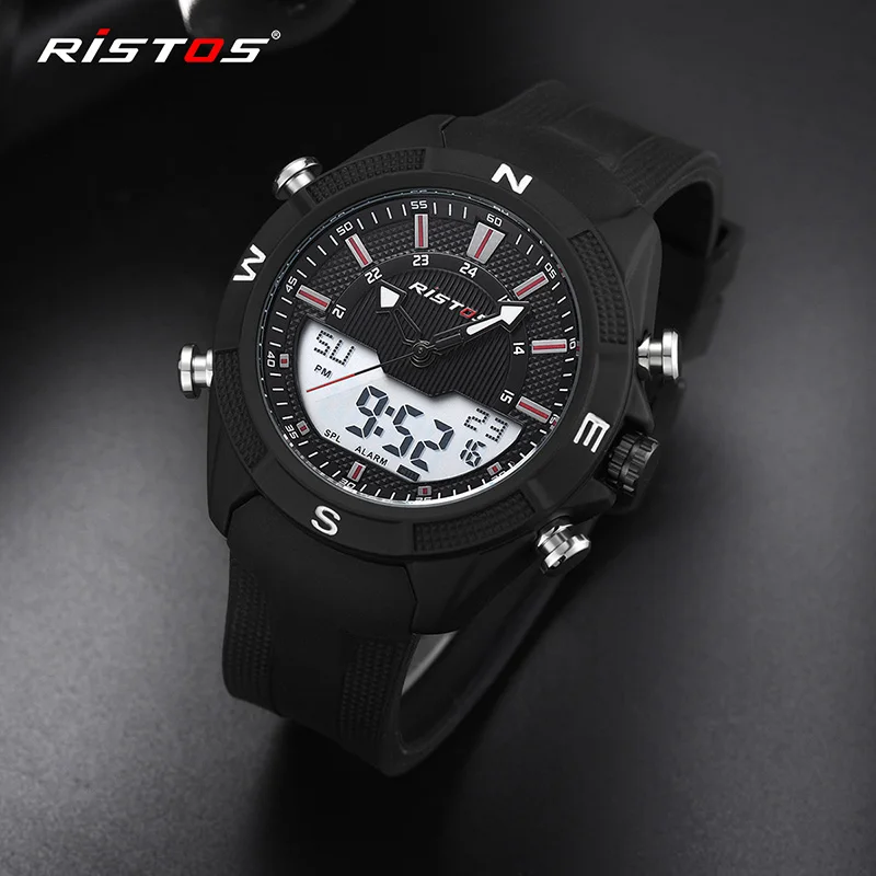RISTOS мужские спортивные часы с силиконовым ремешком аналоговые наручные