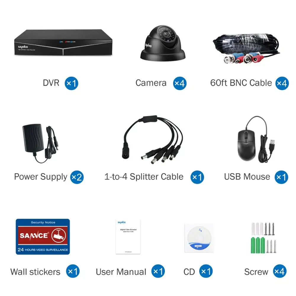 SANNCE 8CH 720P камера безопасности системы HDMI 5в1 DVR с 4 шт TVI Открытый всепогодный CCTV